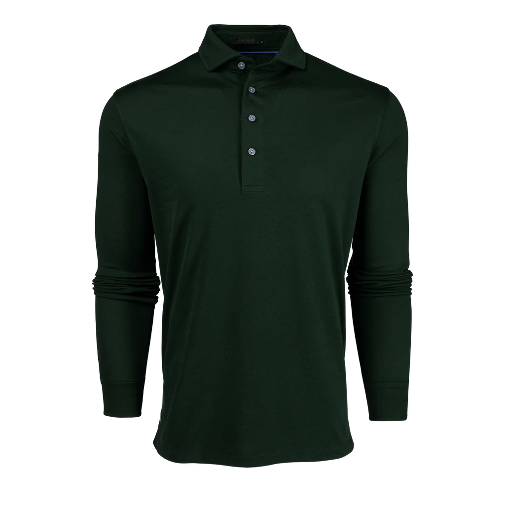 Dark green long-sleeve polo shirt on a white background