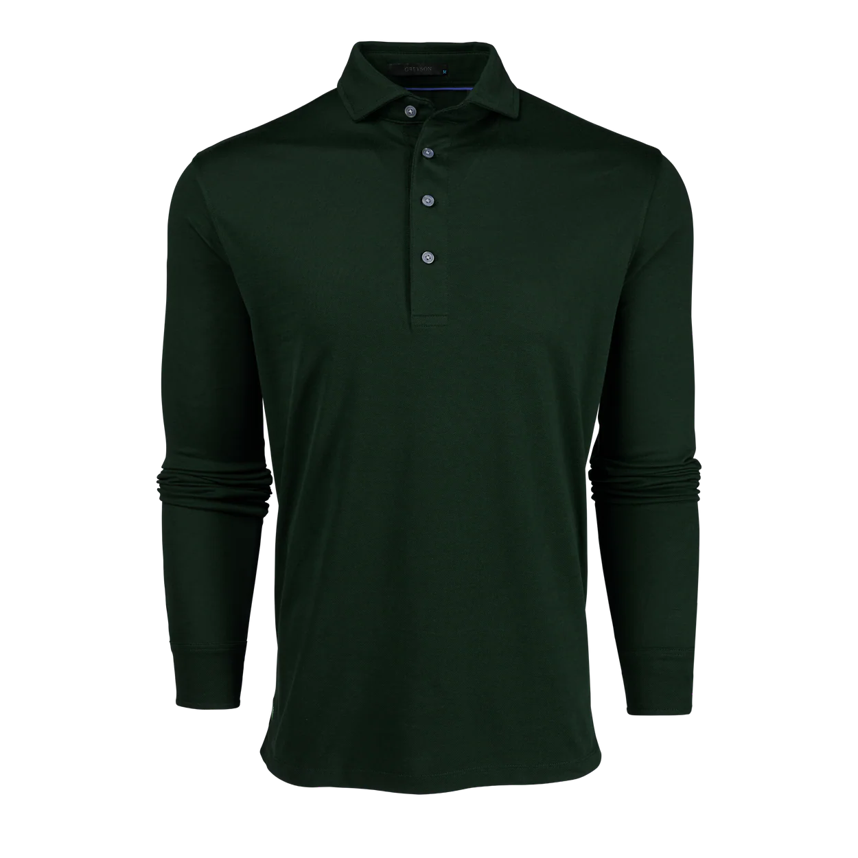 Dark green long-sleeve polo shirt on a white background