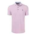 Pink polo shirt with a small logo on a white background
