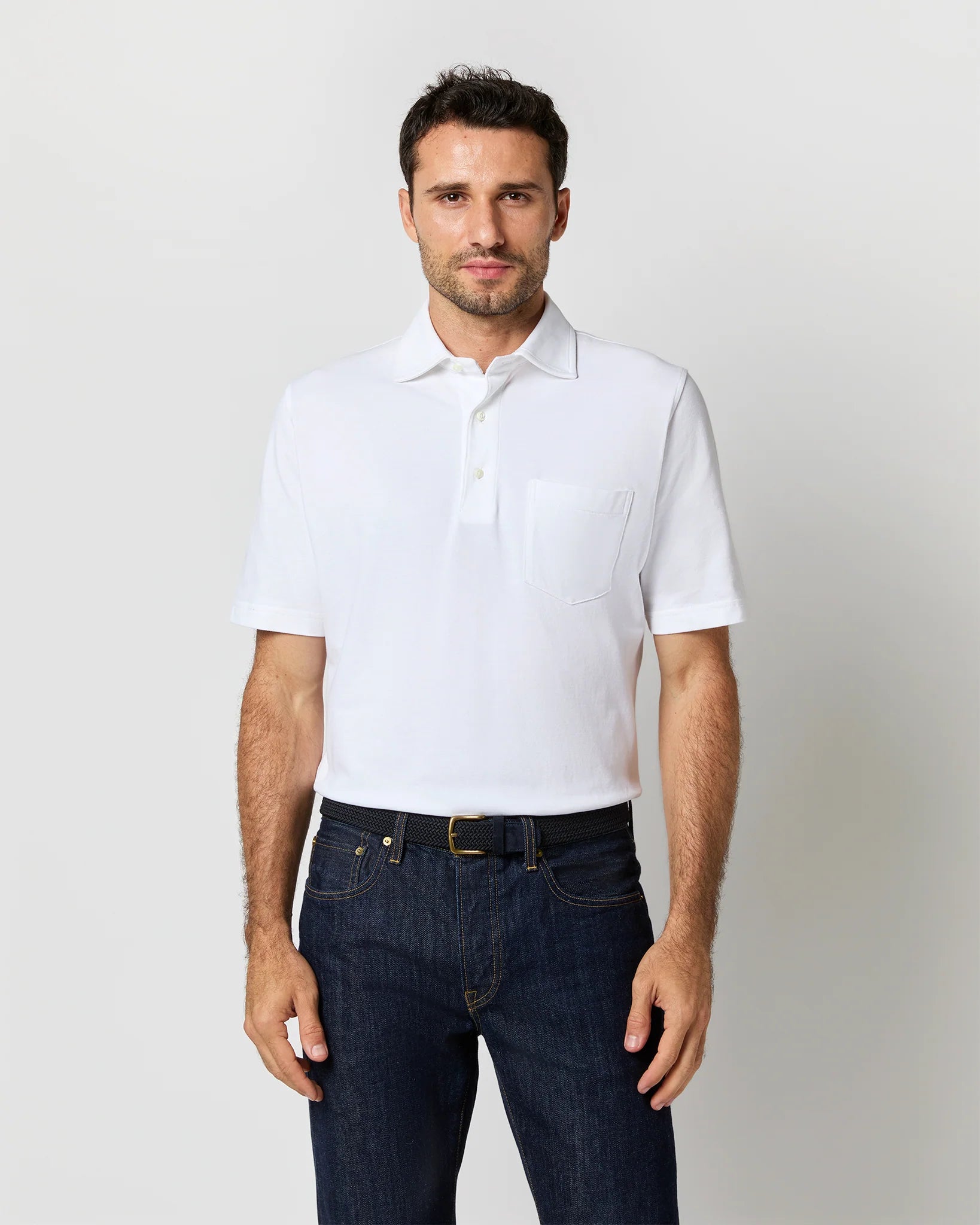 Sid Mashburn Short-Sleeved Polo White Pima Pique
