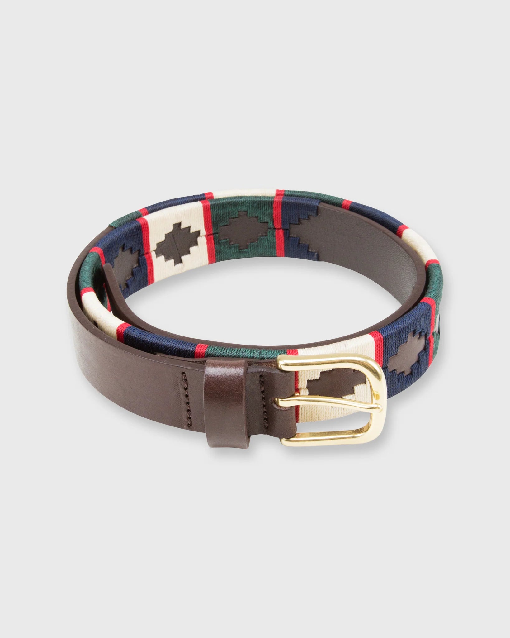 Sid Mashburn 1 1/8" Polo Belt Bone/Navy/Green/Red Chocolate Leather