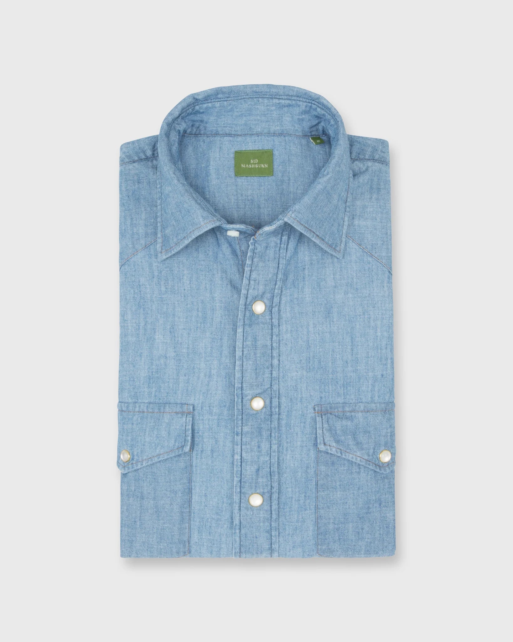 Sid Mashburn Western Work Shirt Extra Light Washed Indigo Chambray