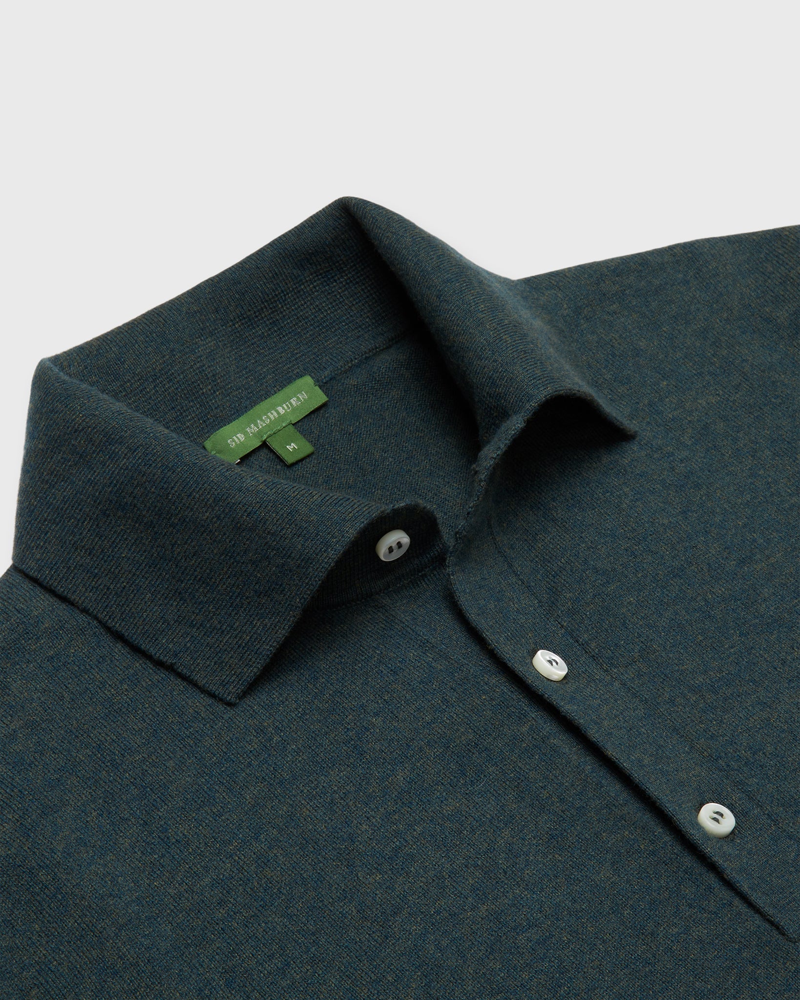 Sid Mashburn Long-Sleeved Rally Polo Sweater Sea Moss Cotton/Cashmere