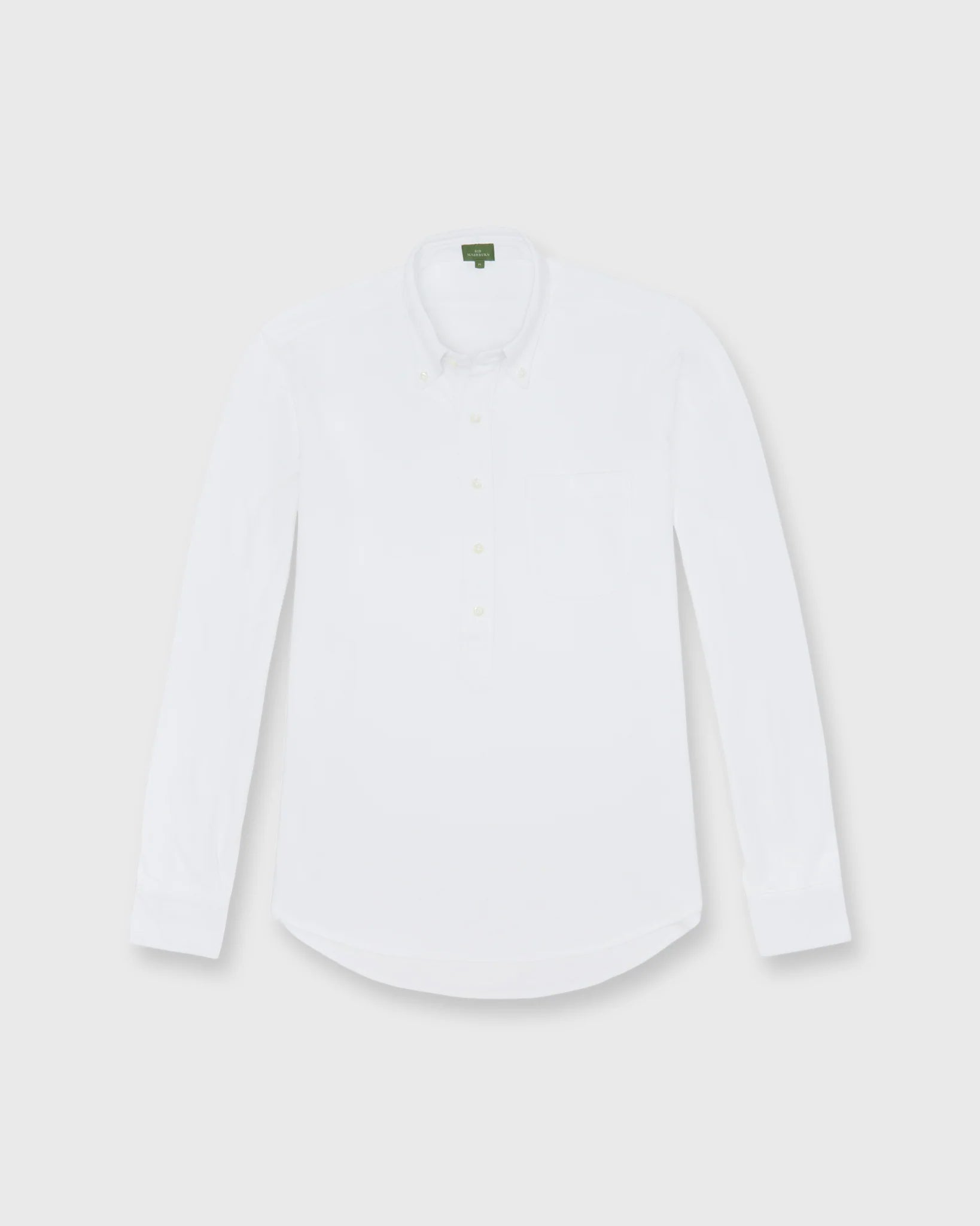 Sid Mashburn Knit Button-Down Popover Shirt White Pima Pique Long-Sleeved