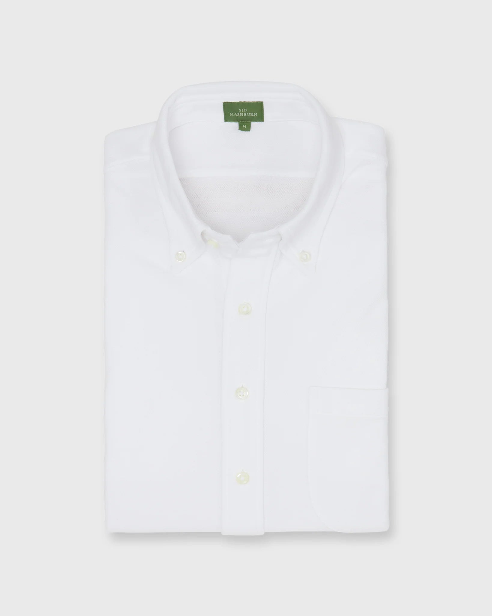 Sid Mashburn Knit Button-Down Popover Shirt White Pima Pique Long-Sleeved