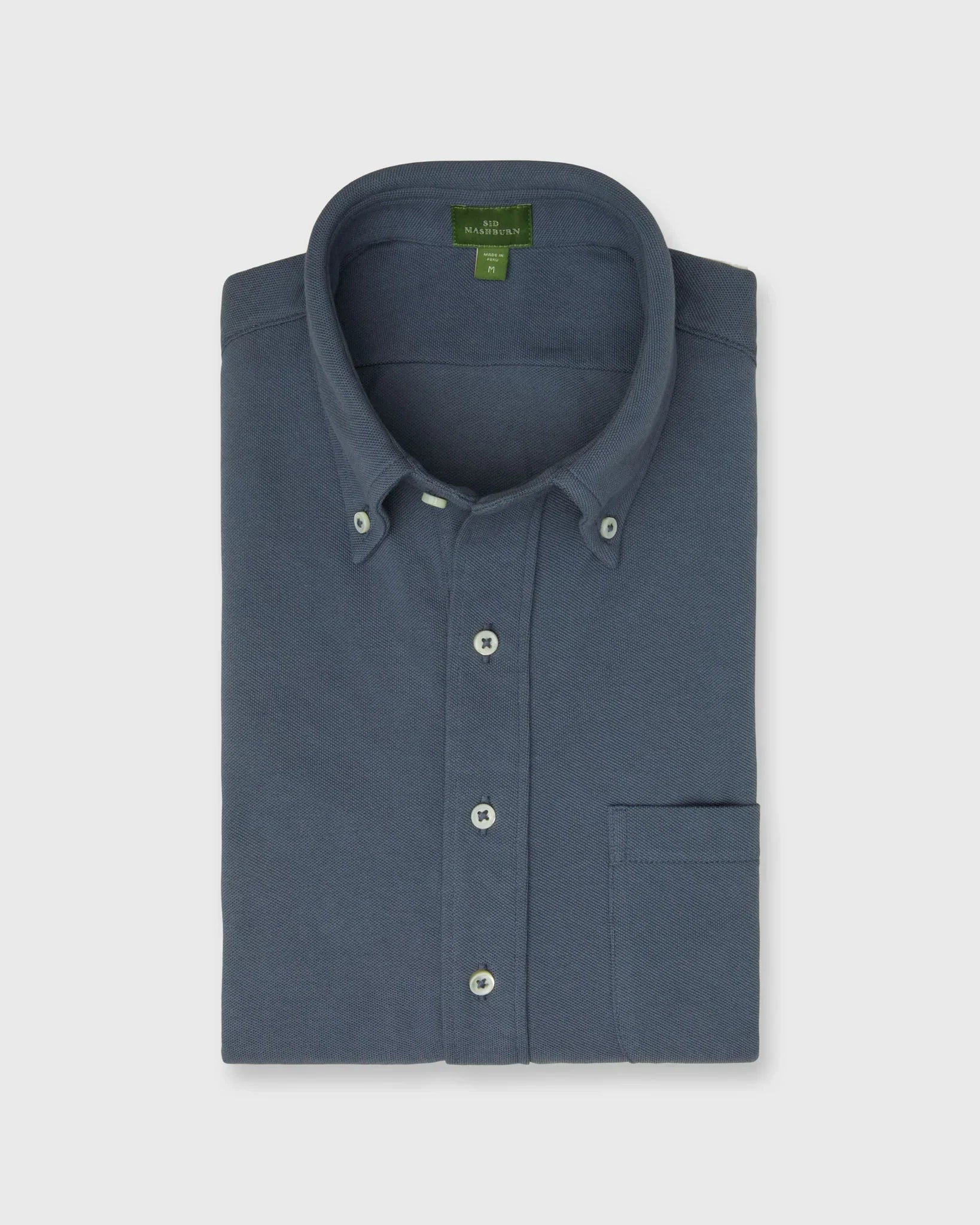 Sid Mashburn Knit Button-Down Popover Shirt Steel Blue Pique