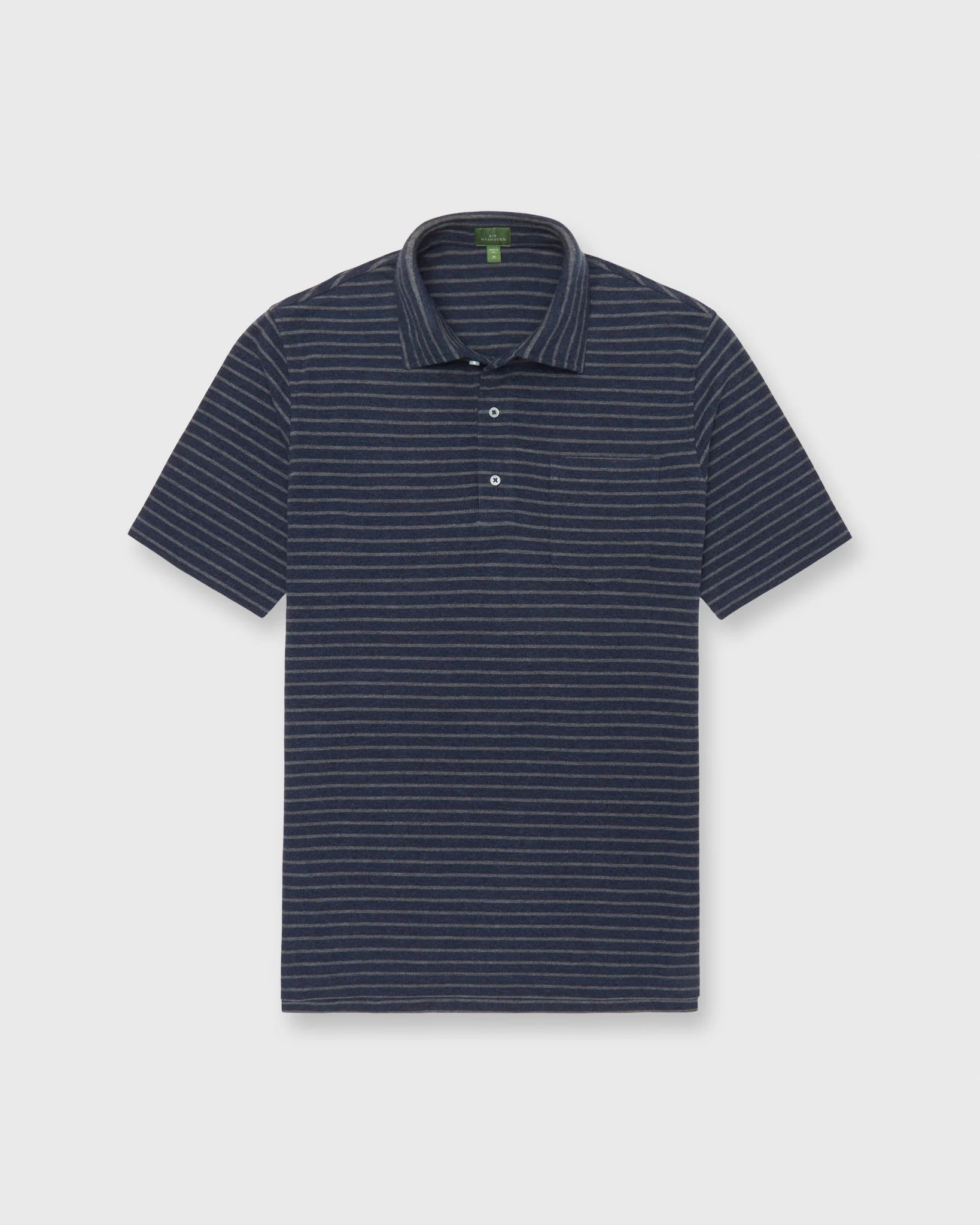 Sid Mashburn Short-Sleeved Polo Heather Denim/Heather Graphite Stripe Pima Pique