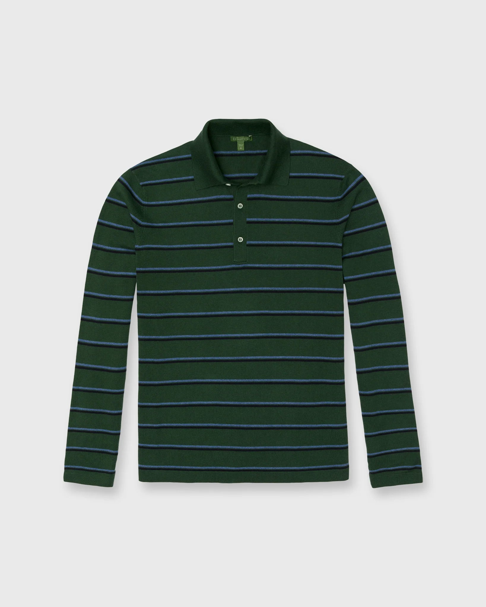 Sid Mashburn  Long-Sleeved Rally Polo Sweater Forest Walk/Harbour Blue/Neat Navy Striped Cotton/Cashmere
