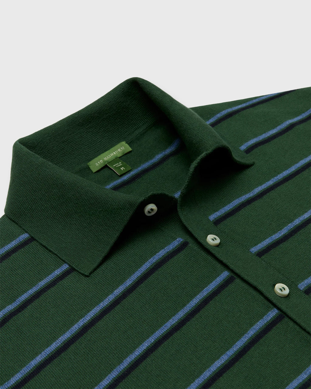 Sid Mashburn  Long-Sleeved Rally Polo Sweater Forest Walk/Harbour Blue/Neat Navy Striped Cotton/Cashmere