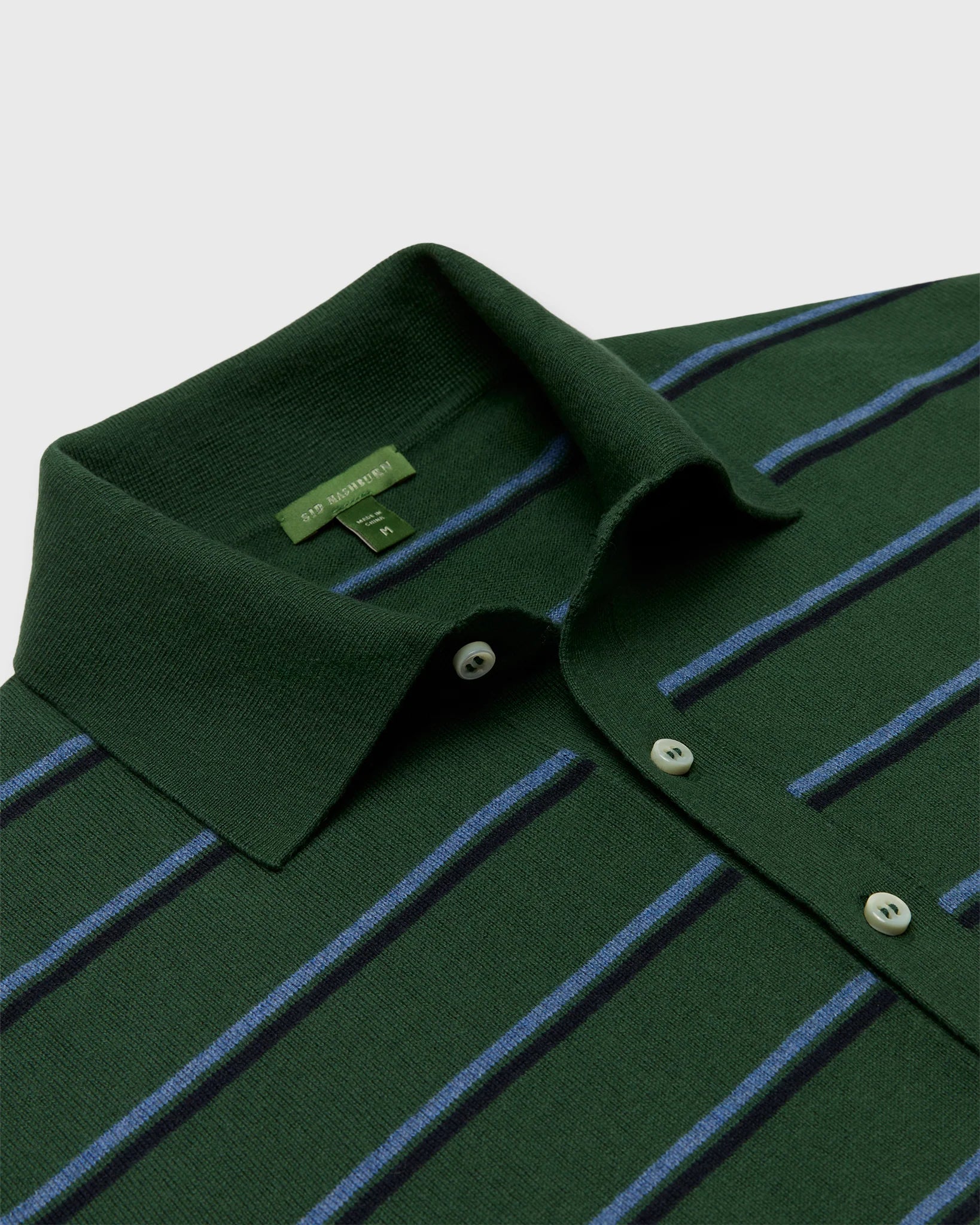 Sid Mashburn  Long-Sleeved Rally Polo Sweater Forest Walk/Harbour Blue/Neat Navy Striped Cotton/Cashmere