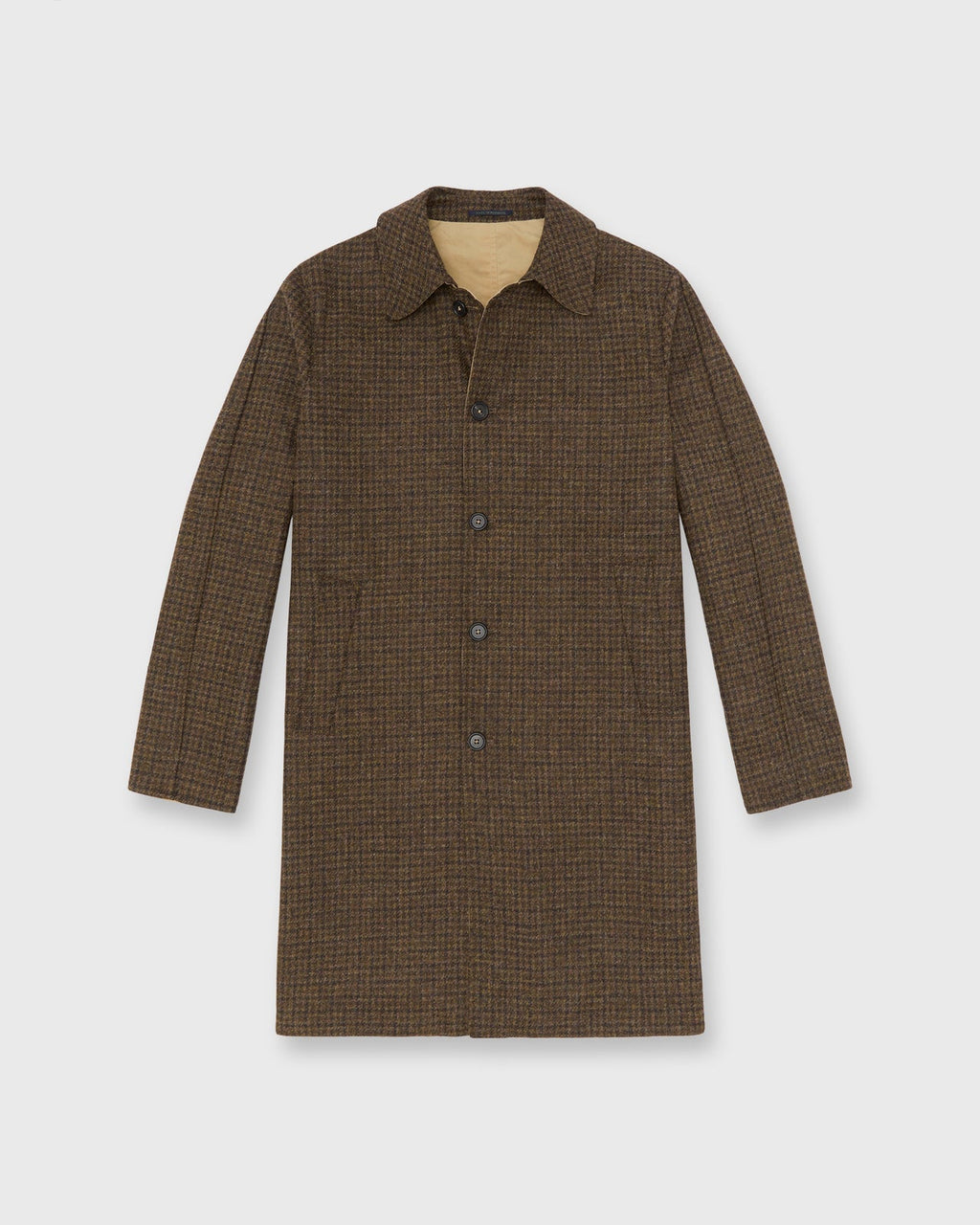 Sid Mashburn Reversible Traveler's Trench - Peat/Espresso/Khaki Houndstooth Tweed - front product photograph