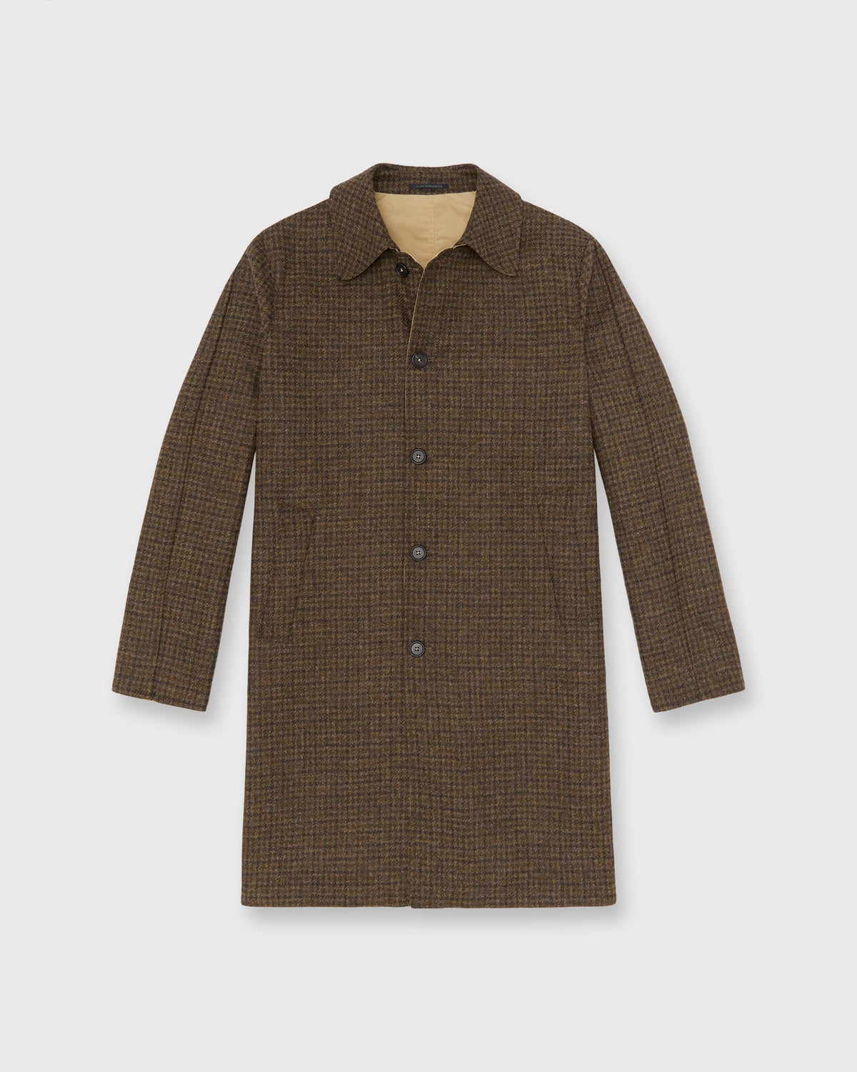 Sid Mashburn Reversible Traveler's Trench - Peat/Espresso/Khaki Houndstooth Tweed - front product photograph