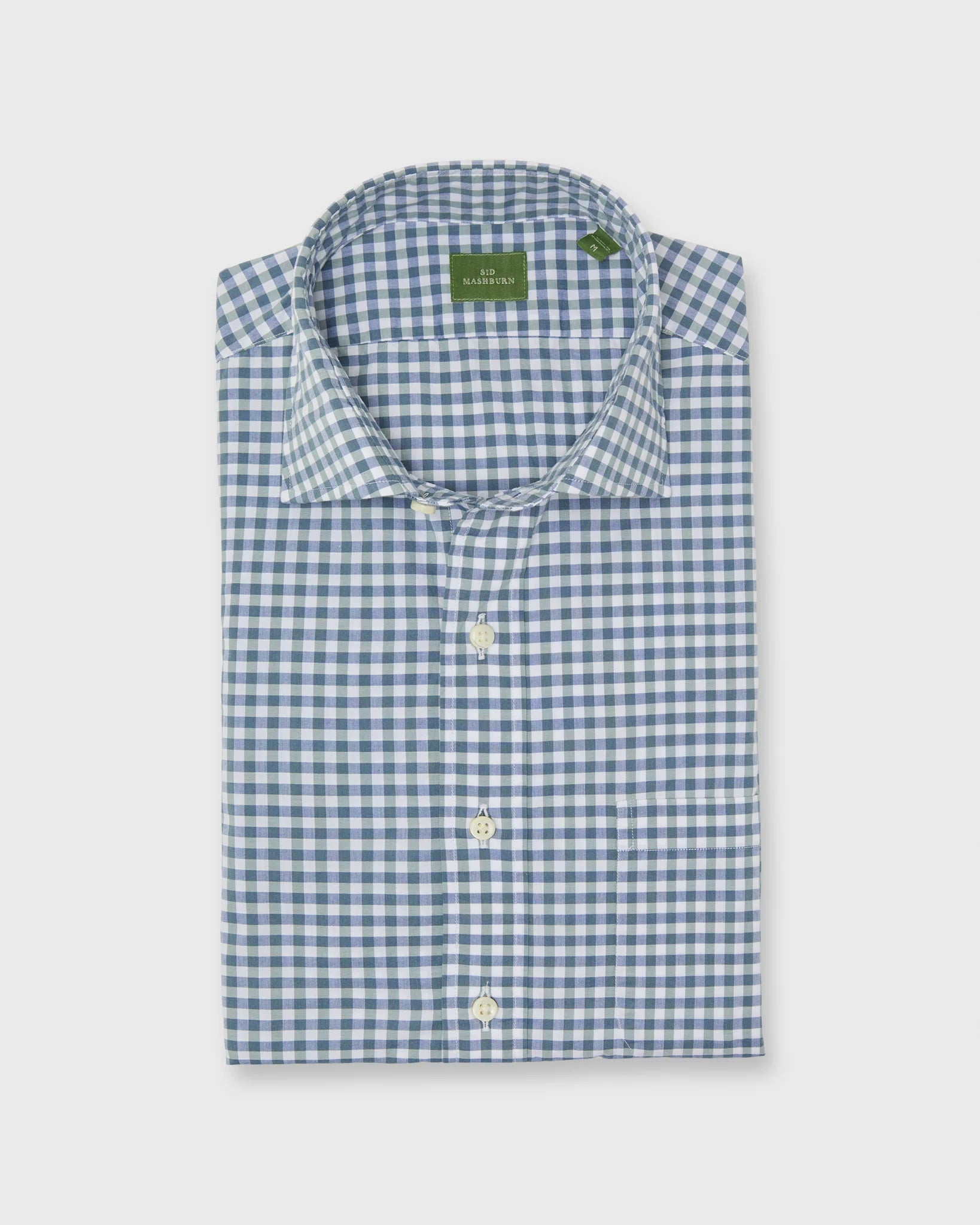 Sid Mashburn Spread Collar Sport Shirt Grass/Sky Tattersall Poplin