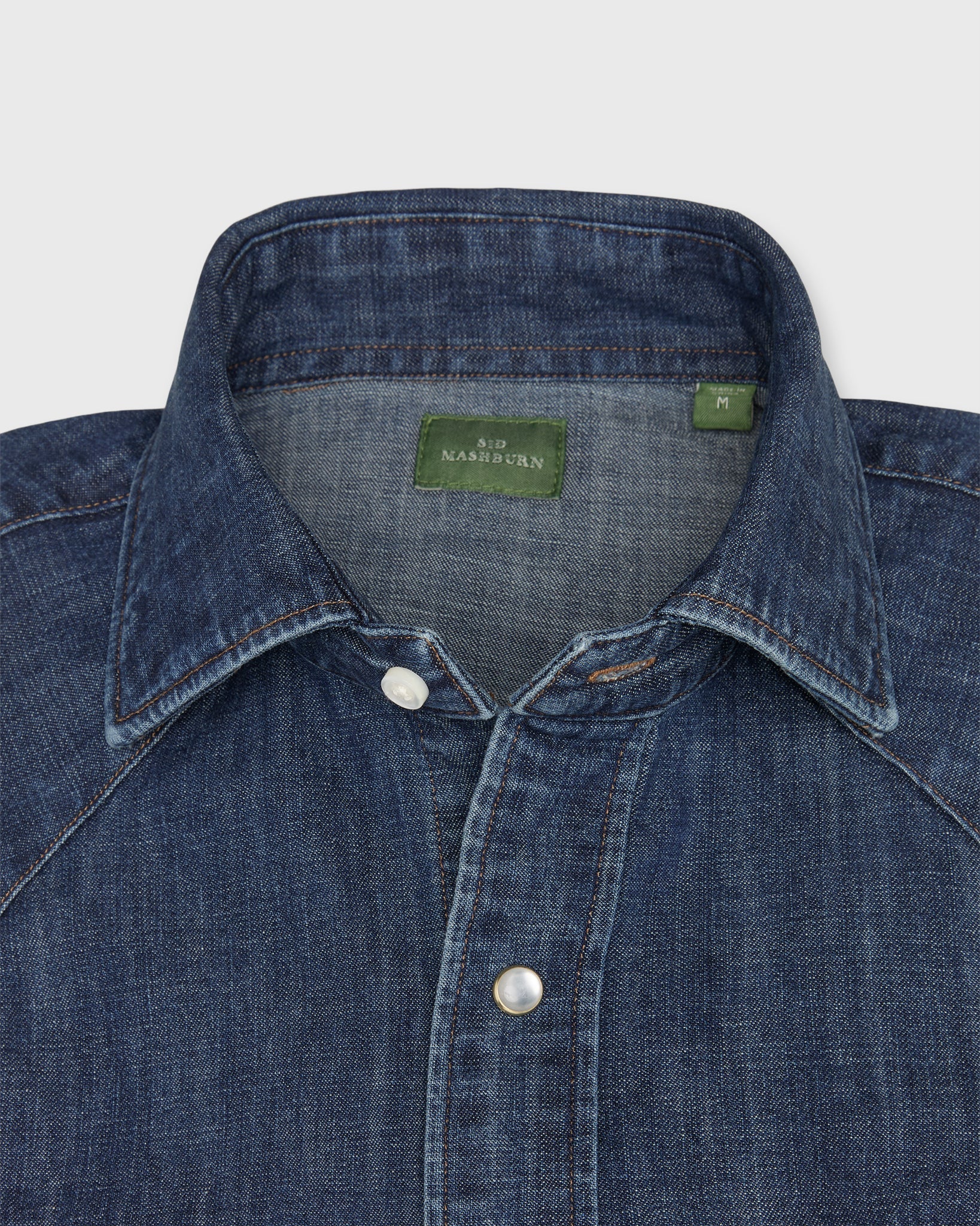 Sid Mashburn Western Work Shirt Medium Wash Indigo Lightweight Denim