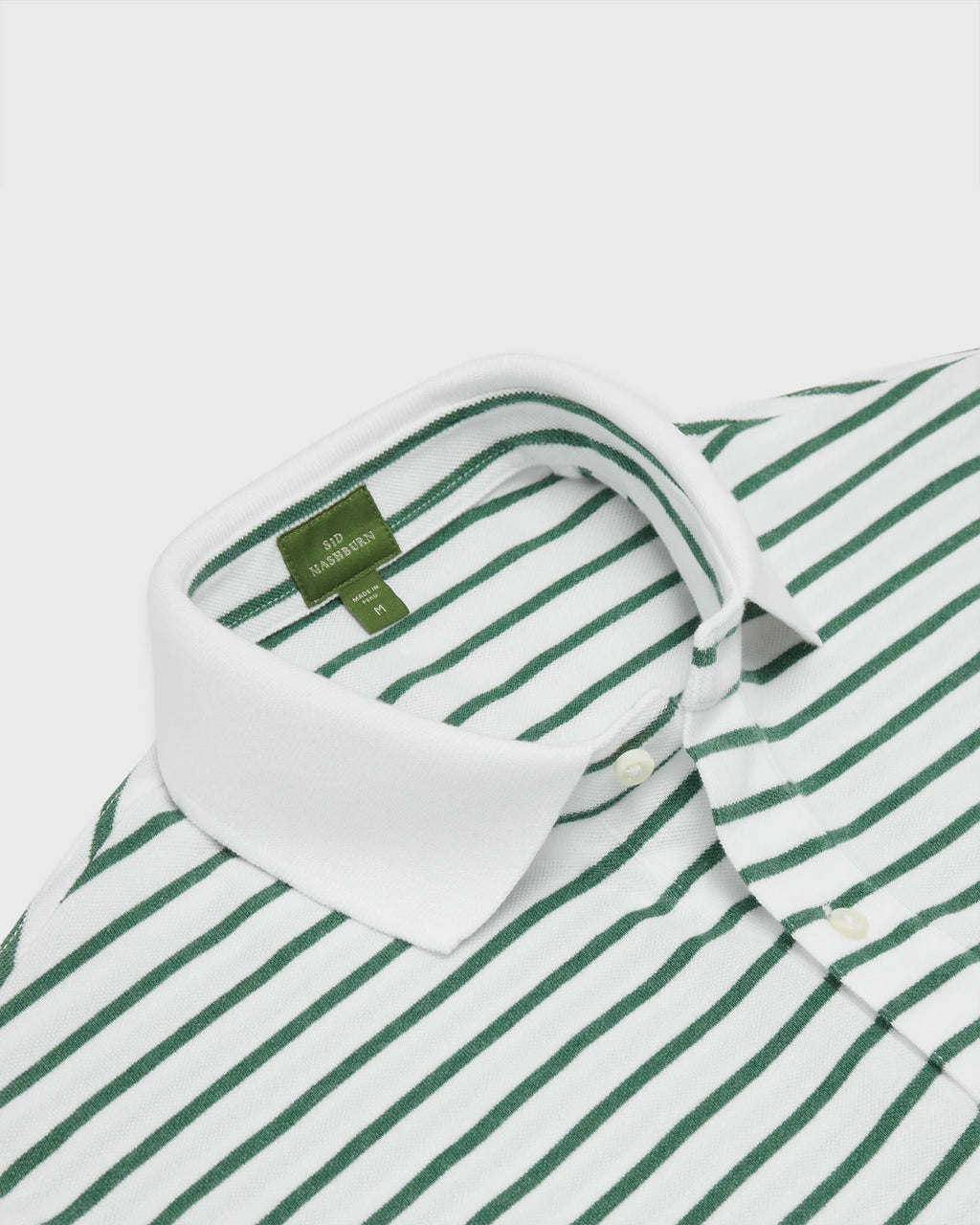 Sid Mashburn Court Polo White/Heather Green Stripe Pima Pique
