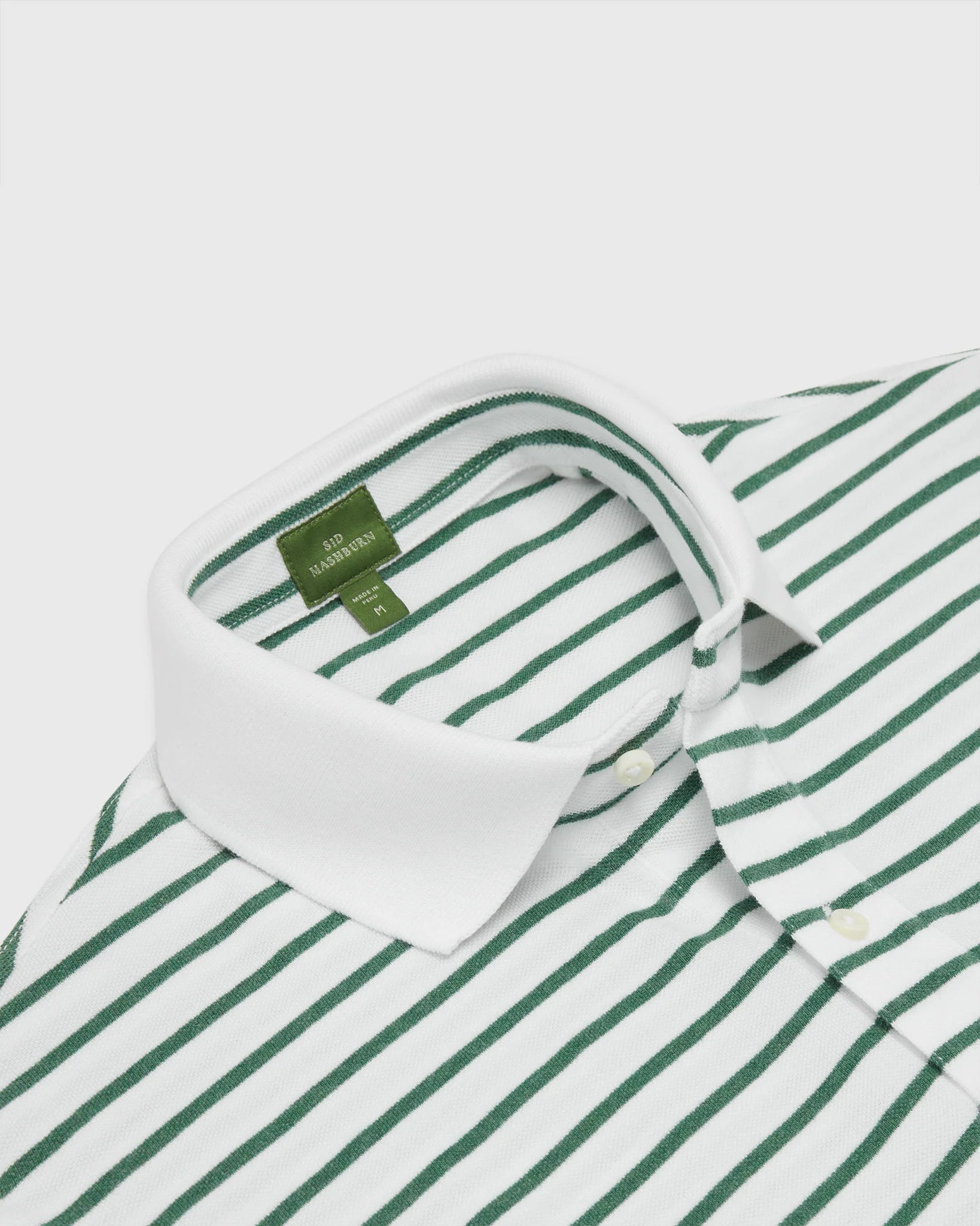 Sid Mashburn Court Polo White/Heather Green Stripe Pima Pique