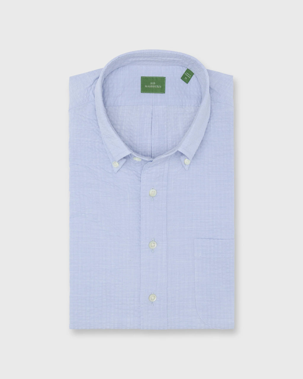 Sid Mashburn Short-Sleeved Button-Down Popover Sport Shirt Blue Seersucker Chambray