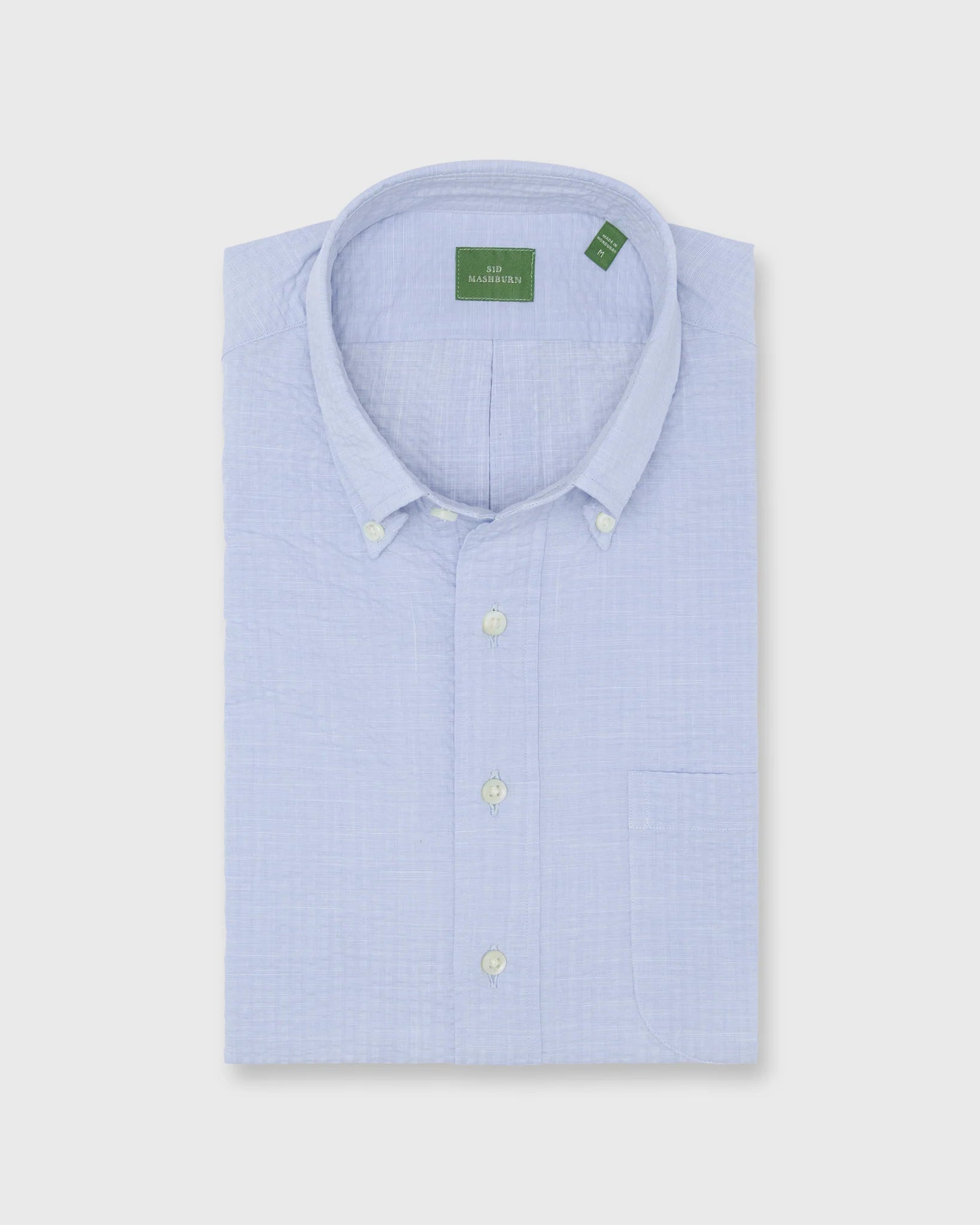 Sid Mashburn Short-Sleeved Button-Down Popover Sport Shirt Blue Seersucker Chambray