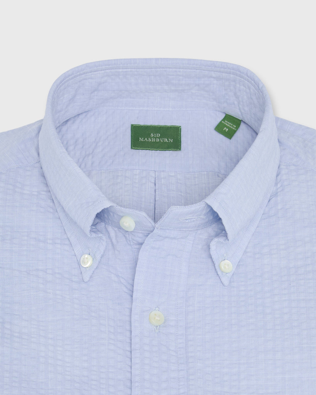 Sid Mashburn Short-Sleeved Button-Down Popover Sport Shirt Blue Seersucker Chambray