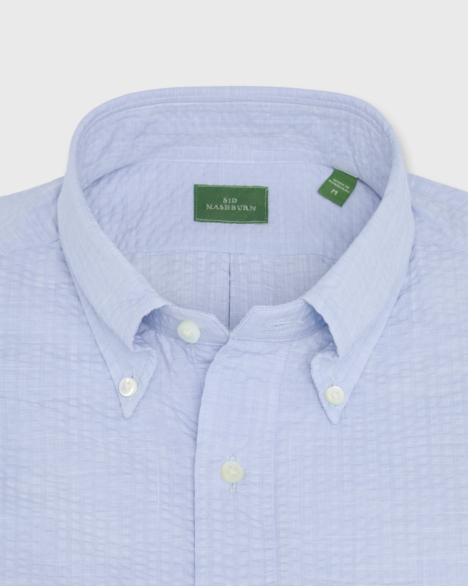 Sid Mashburn Short-Sleeved Button-Down Popover Sport Shirt Blue Seersucker Chambray