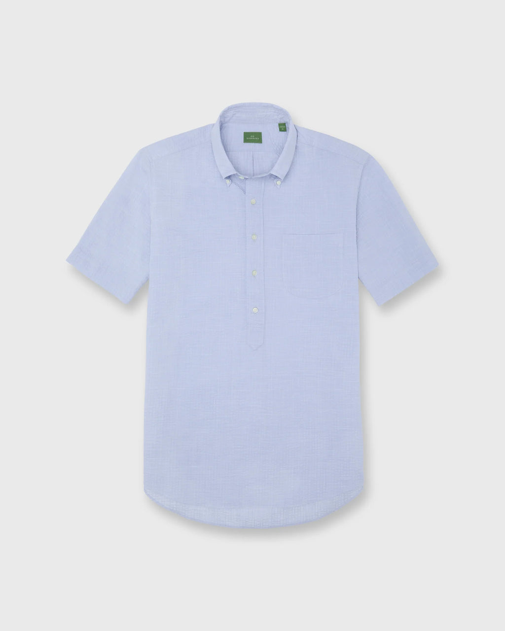 Sid Mashburn Short-Sleeved Button-Down Popover Sport Shirt Blue Seersucker Chambray