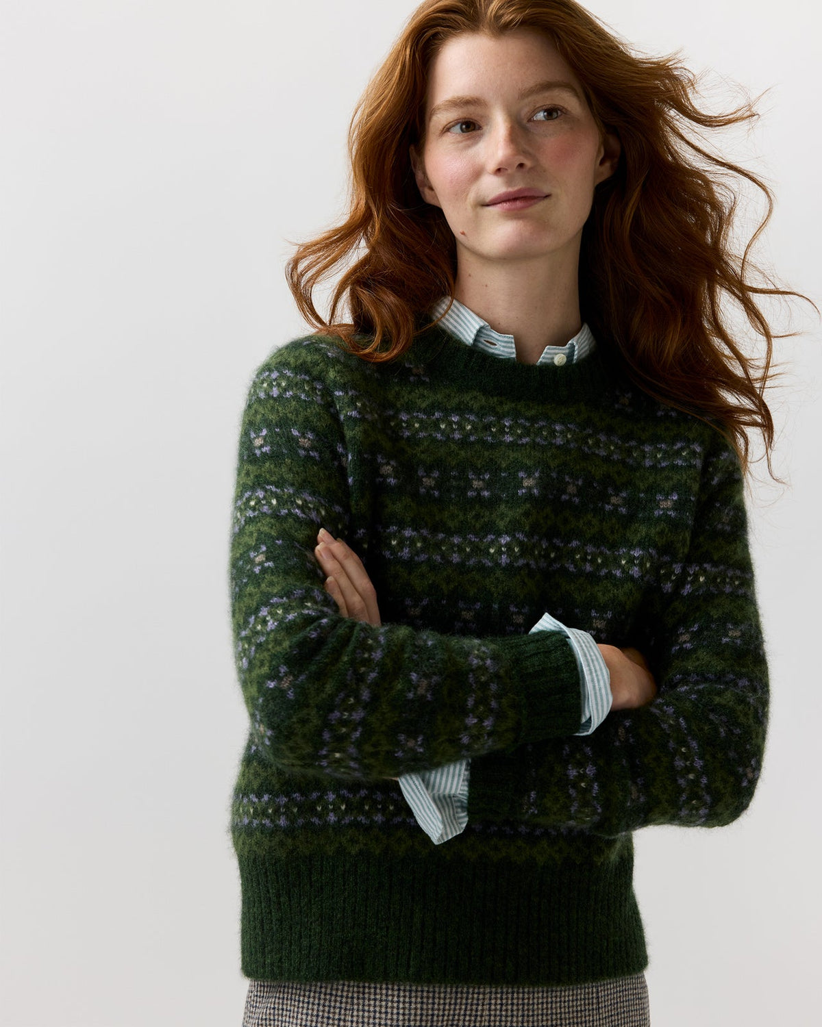 Ann Mashburn Alpine Fair Isle Sweater – Spruce/Multi Cashmere/Silk – view 3