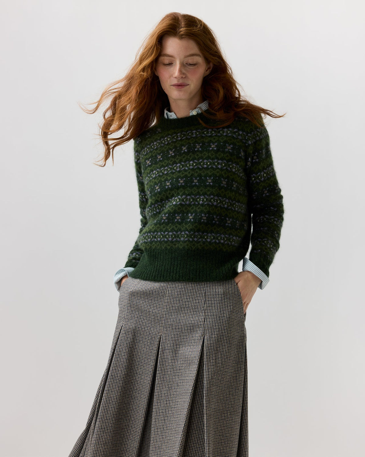Ann Mashburn Alpine Fair Isle Sweater – Spruce/Multi Cashmere/Silk