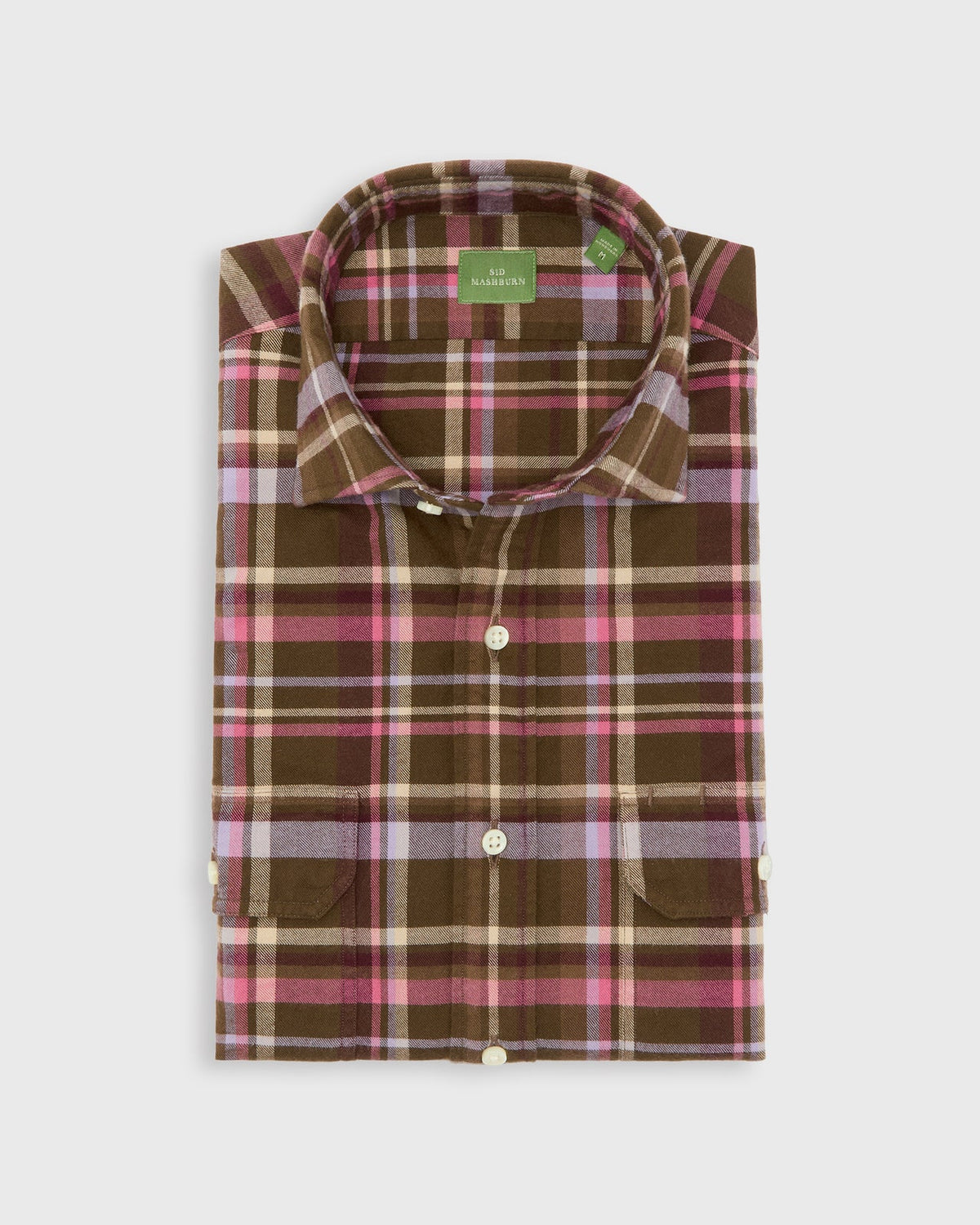 Sid Mashburn Work Shirt - Brown/Lavender/Pink Plaid Flannel - front product photograph
