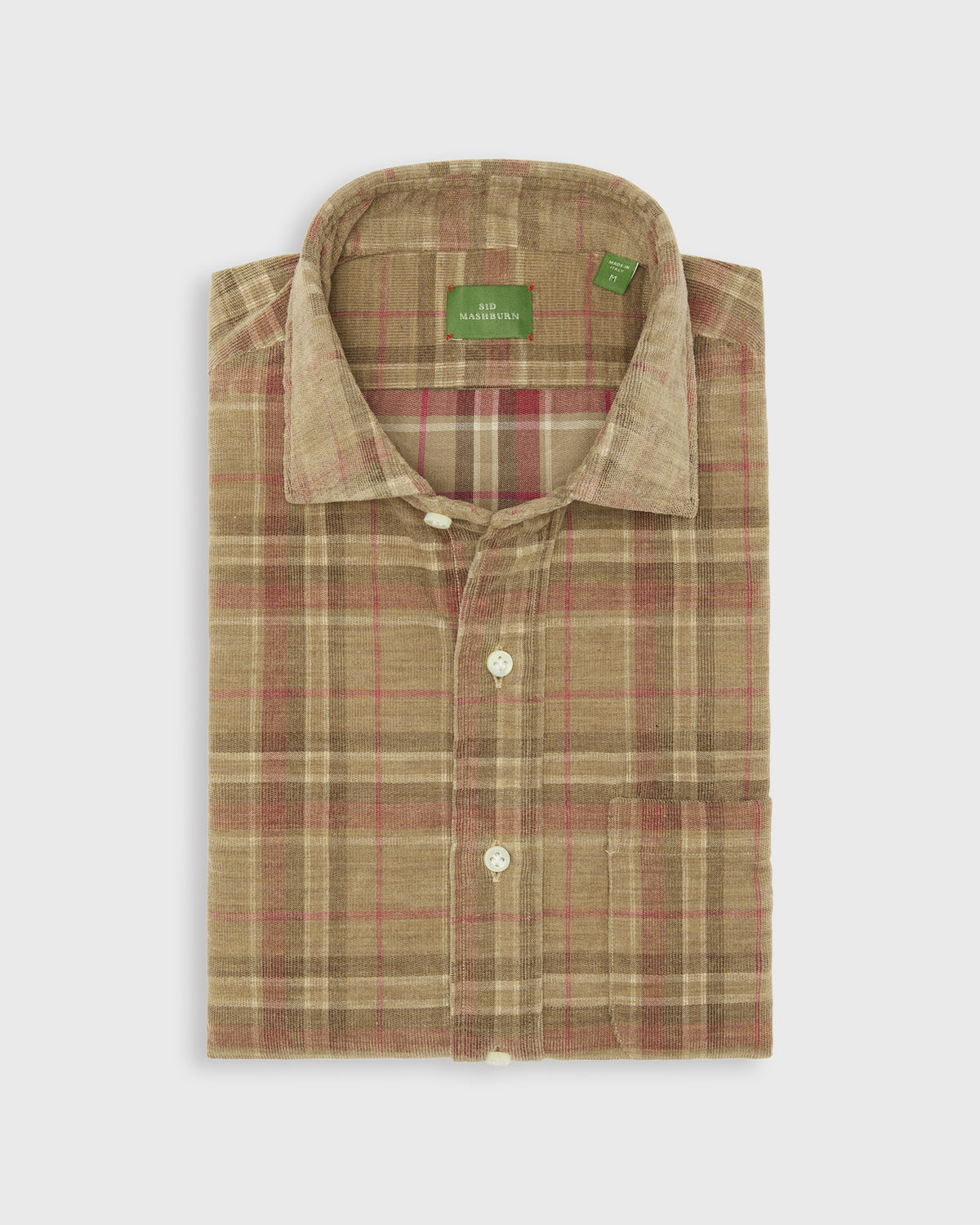 Sid Mashburn Otto Handmade Sport Shirt - Oat/Berry/Brown Plaid Corduroy - product image