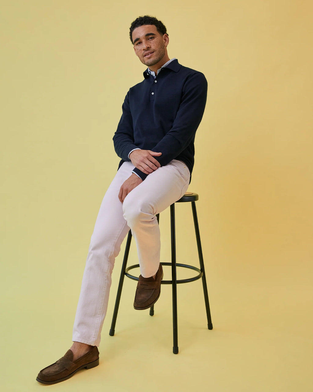 Sid Mashburn Long-Sleeved Rally Polo Sweater Navy Cotton