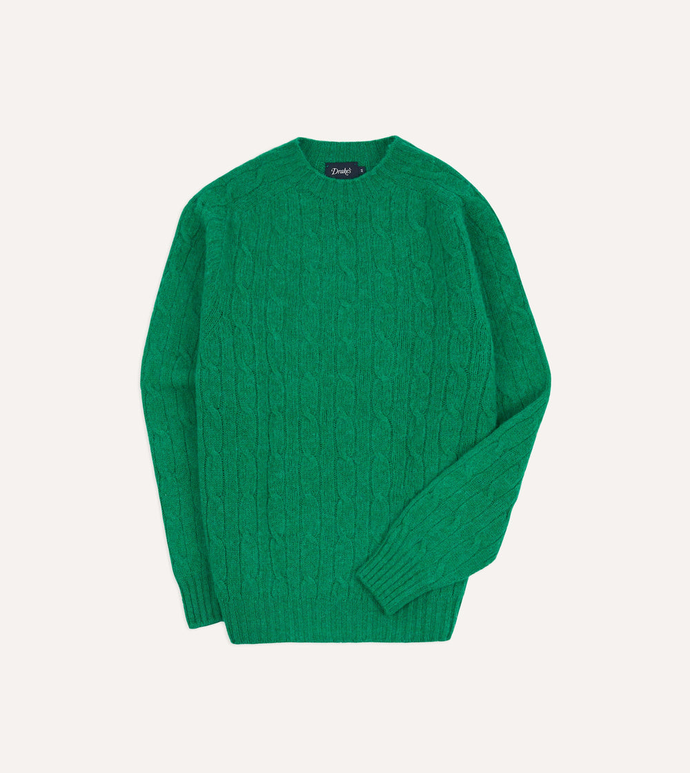 Drake's Brushed Shetland Cable Knit Crew Neck Jumper