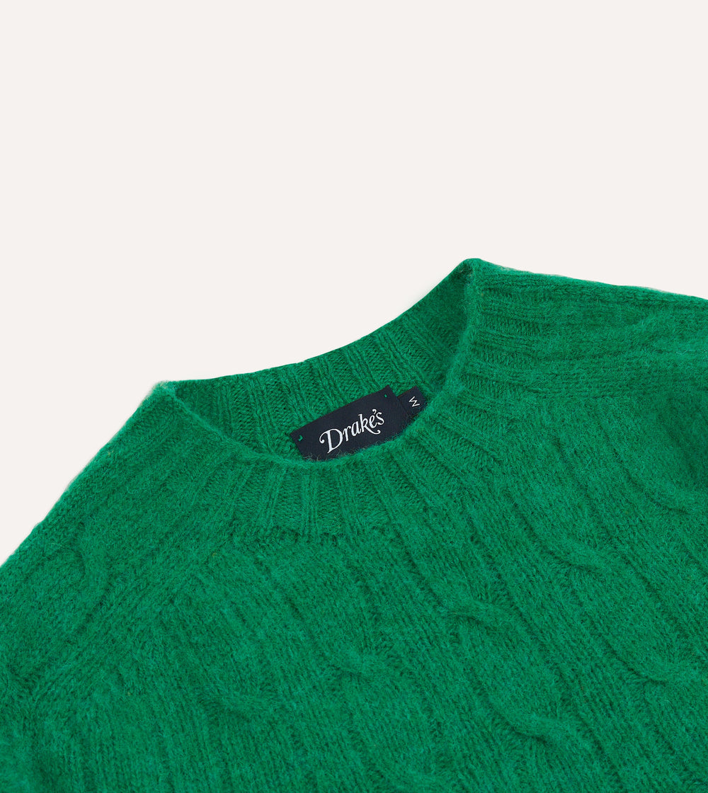 Drake's Brushed Shetland Cable Knit Crew Neck Jumper