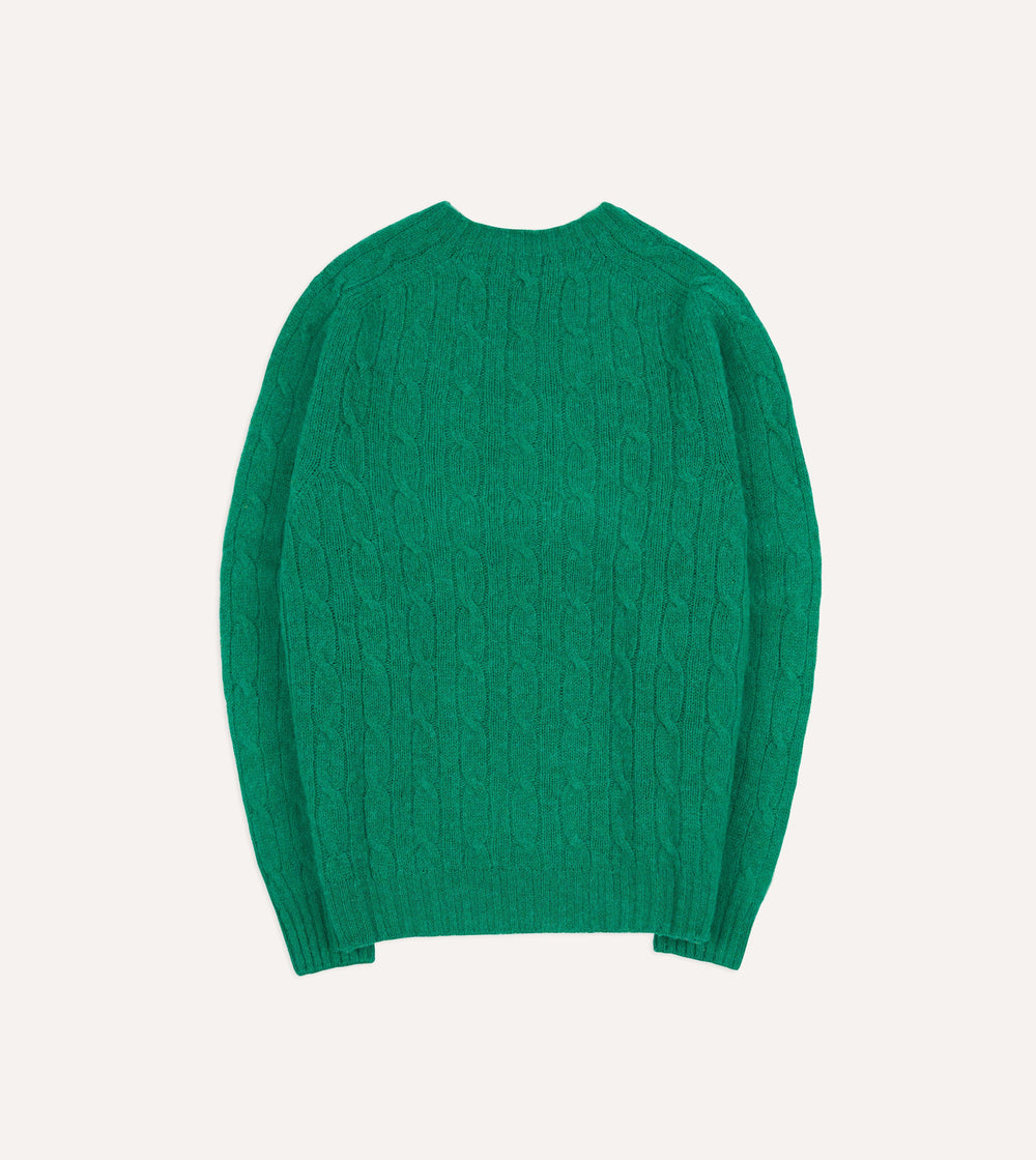 Drake's Brushed Shetland Cable Knit Crew Neck Jumper