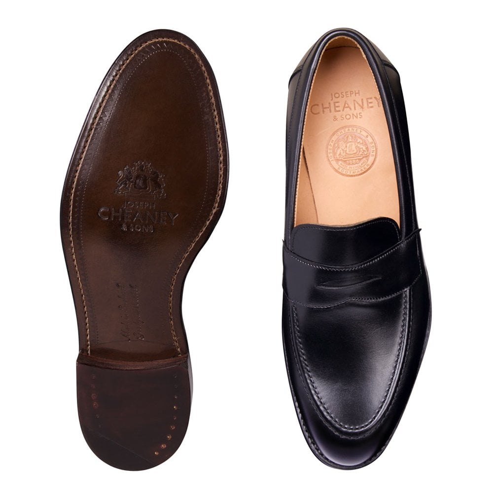Joseph Cheaney Hadley EF Penny Loafer in Black Calf Leather