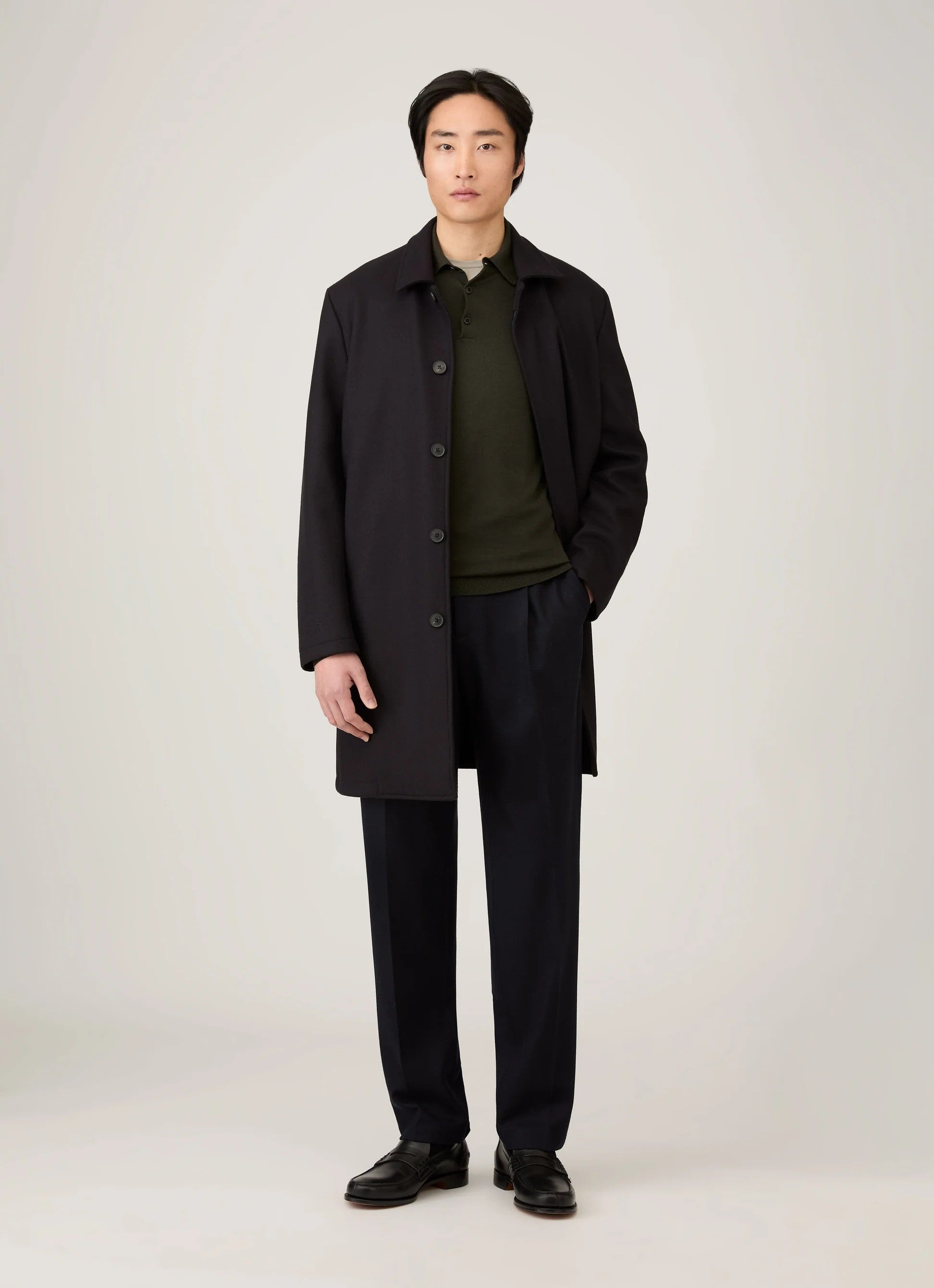 Sunspel Navy Boiled Wool Coat