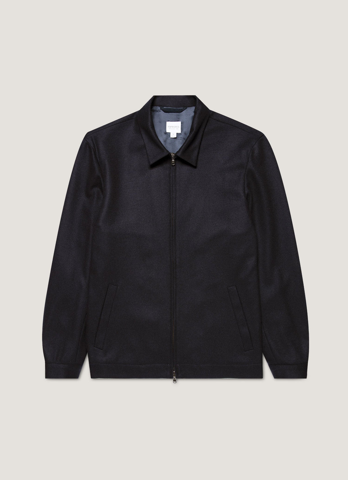 Sunspel Boiled Wool Harrington Jacket - Navy - garment front