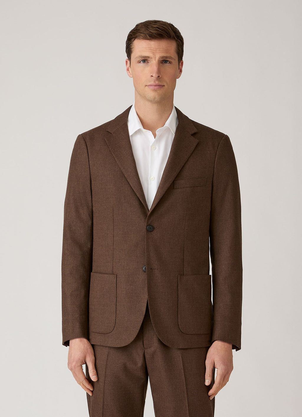Sunspel Wool Cashmere Flannel Blazer - Light Brown Melange - model view