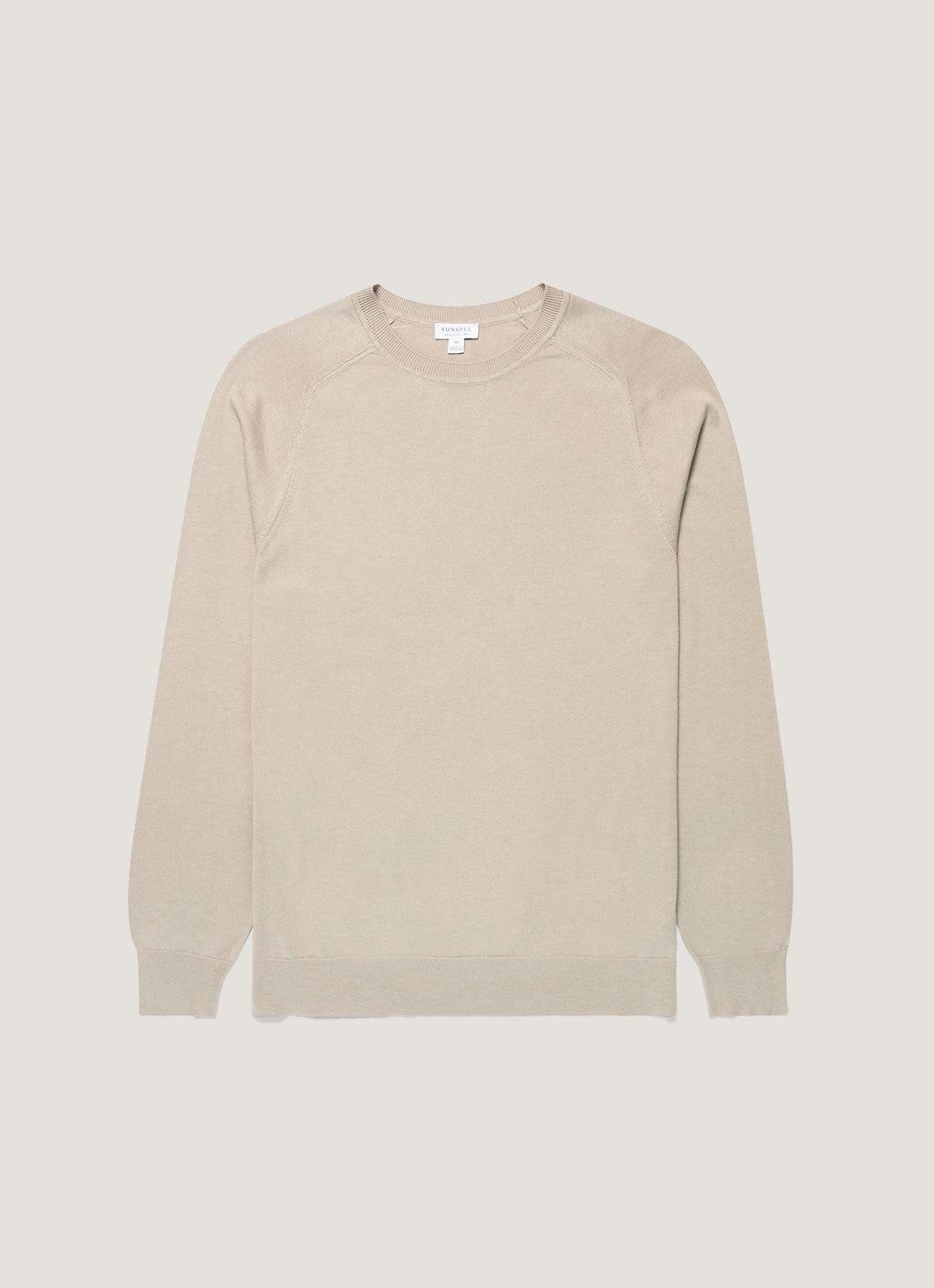 Sunspel Sea Island Cashmere Crew Neck Jumper - Stone - garment front