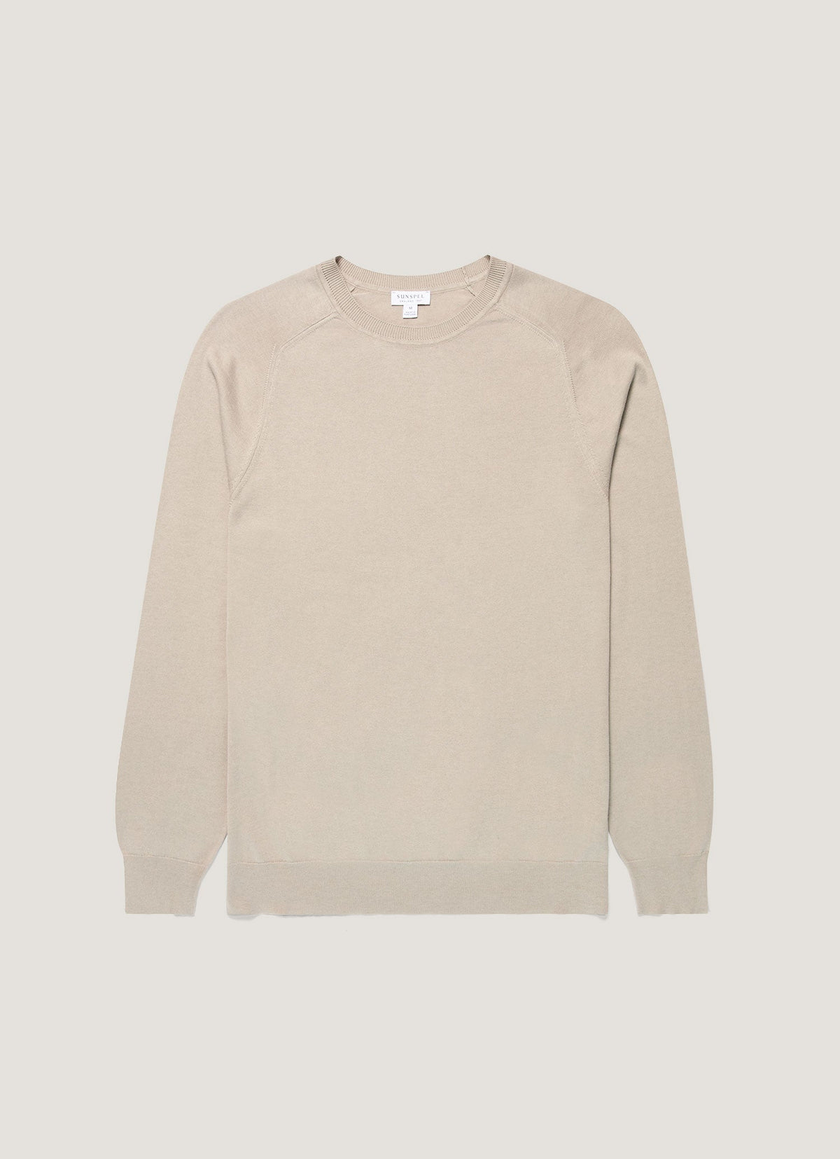 Sunspel Sea Island Cashmere Crew Neck Jumper - Stone - garment front