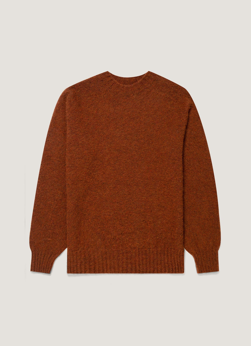 Sunspel Shetland Crew Neck Jumper - Dark Tobacco - garment front