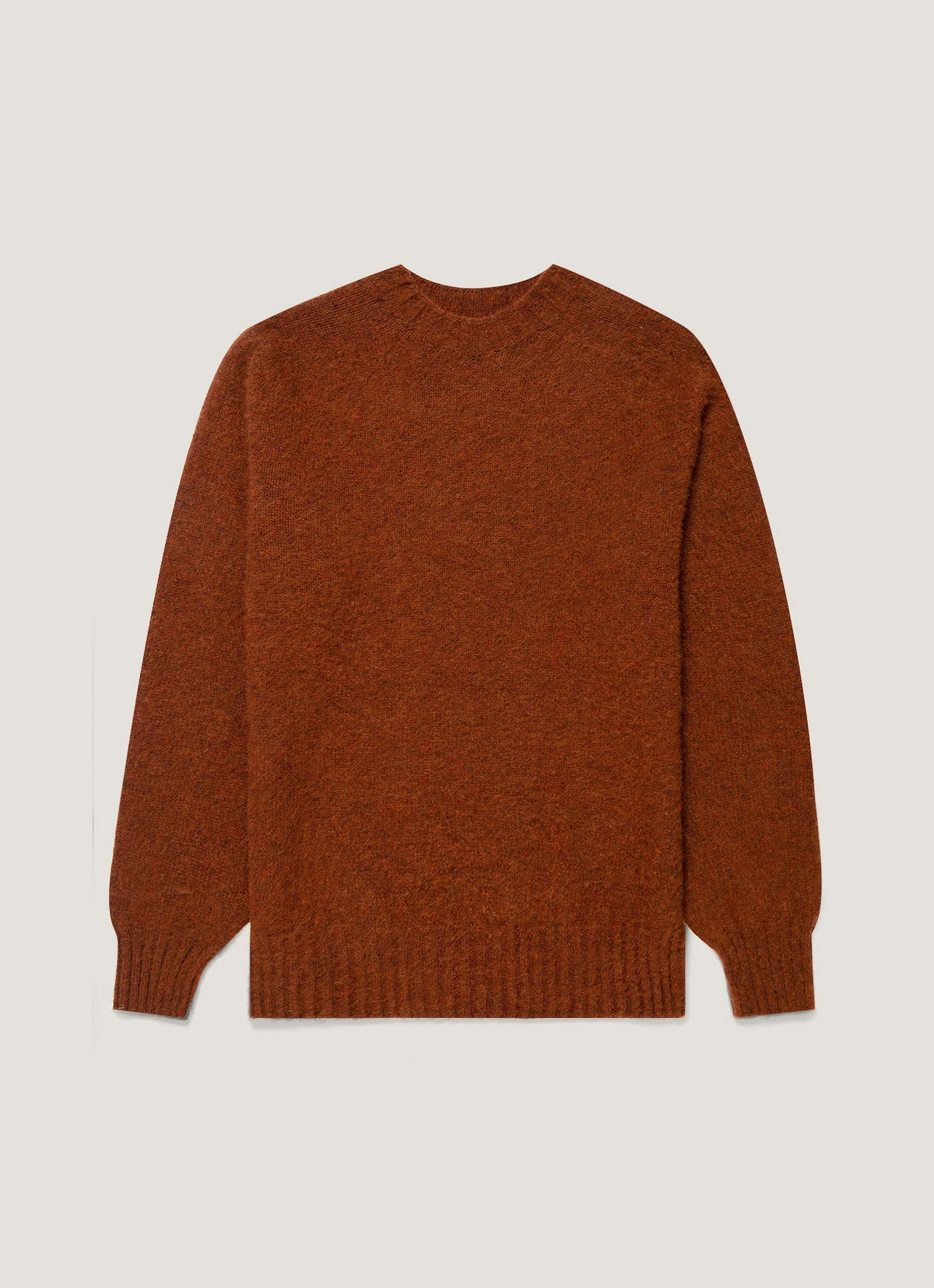 Sunspel Shetland Crew Neck Jumper - Dark Tobacco - garment front