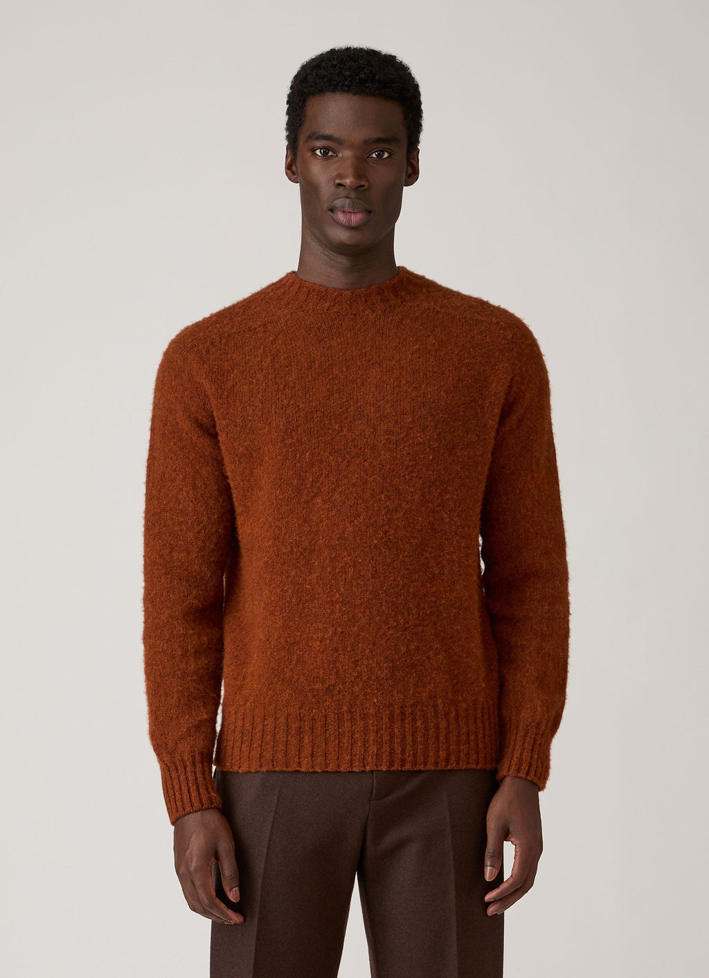Sunspel Shetland Crew Neck Jumper - Dark Tobacco - model view