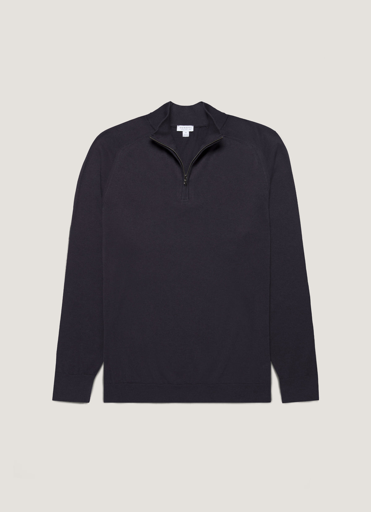 Sunspel Sea Island Cashmere Half Zip - Midnight Navy - garment front