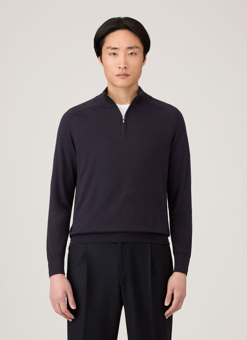 Sunspel Sea Island Cashmere Half Zip - Midnight Navy - model view