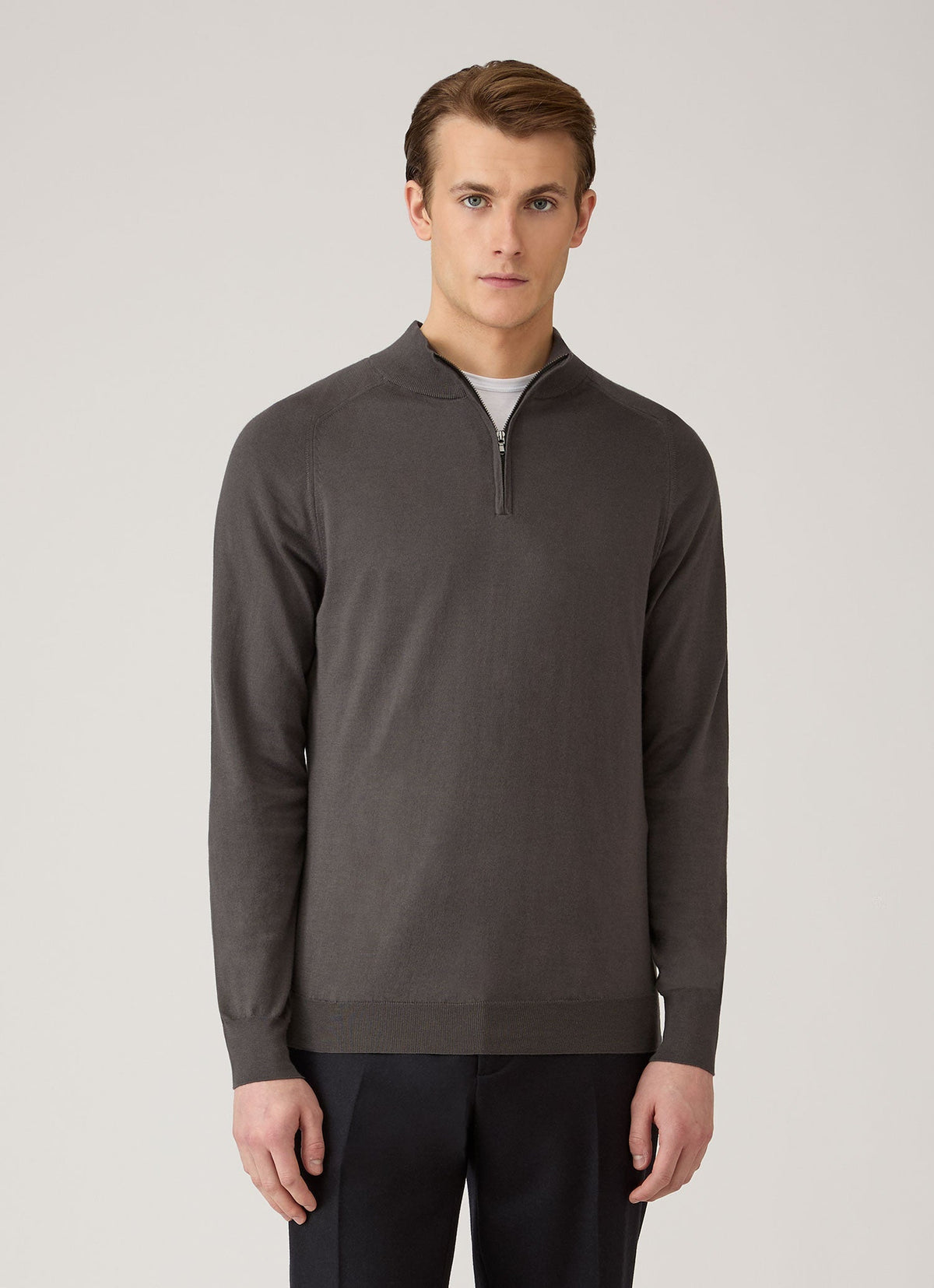 Sunspel Sea Island Cashmere Half Zip - Anthracite - model view