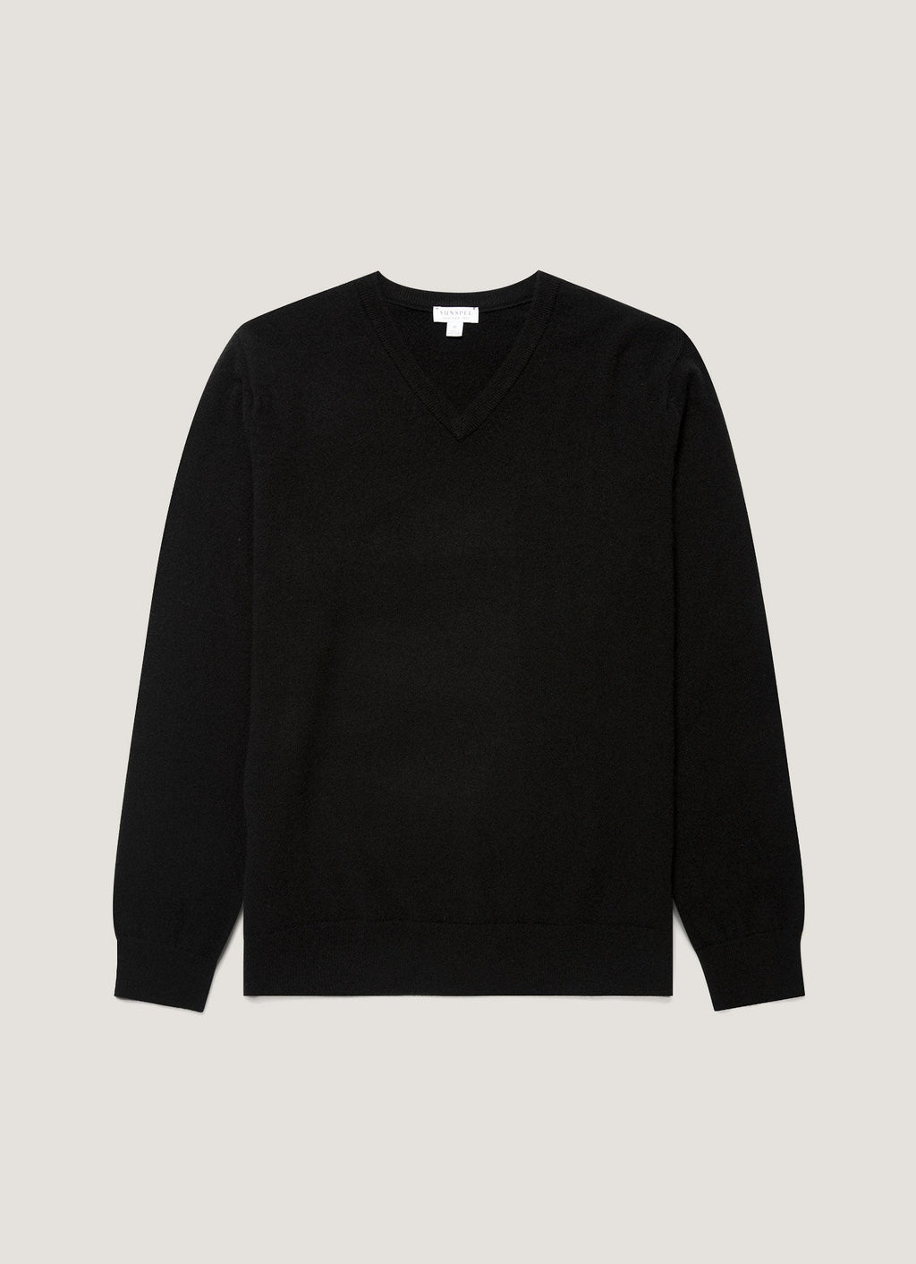 Sunspel Cashmere V-Neck Jumper - Black - garment front