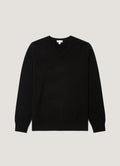 Sunspel Cashmere V-Neck Jumper - Black - garment front