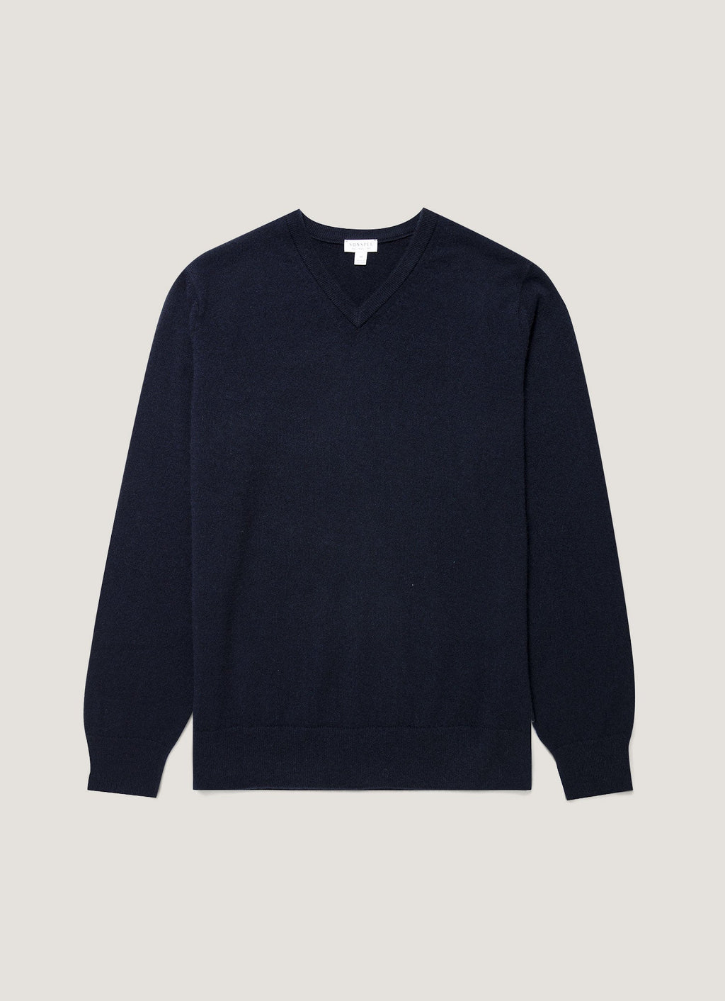 Sunspel Cashmere V-Neck Jumper - Navy - garment front