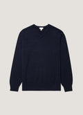 Sunspel Cashmere V-Neck Jumper - Navy - garment front
