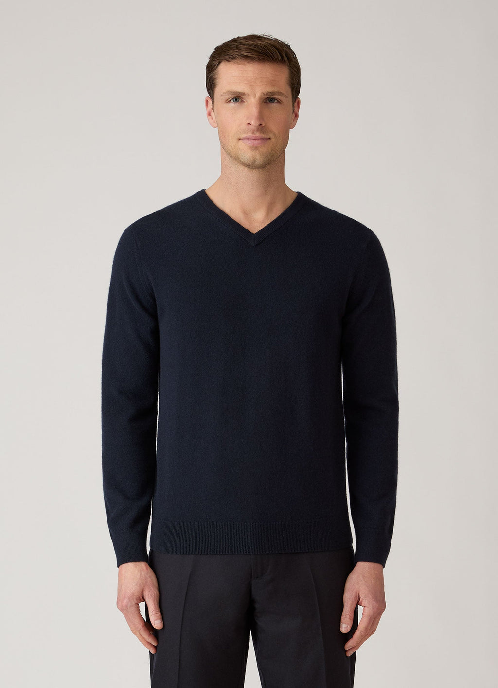 Sunspel Cashmere V-Neck Jumper - Navy - model view